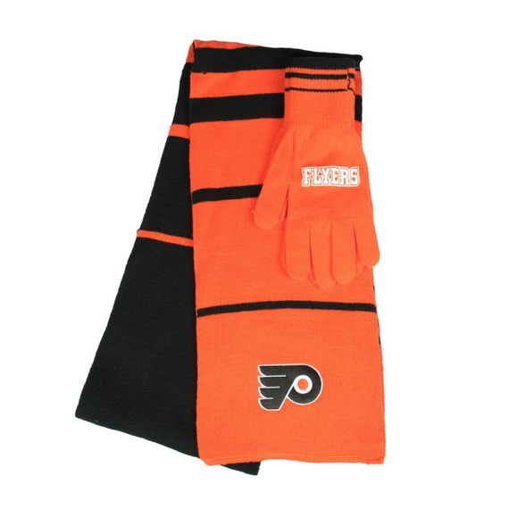 PHILADELPHIA FLYERS KNIT SCARF AND GLOVES SET NFL LICENSED NEW - Picture 2 of 2
